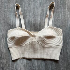 Elegant Cream Ribbed Crop Top